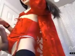 Red lingerie Femboy huge cock Online